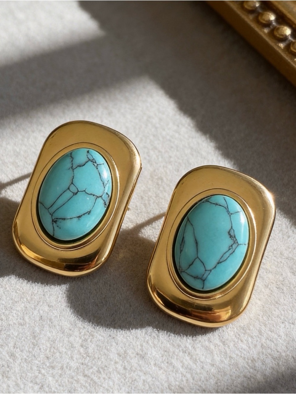 Turquoise Stud Earrings, Gold Oval Earrings